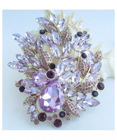 Sindary Gorgeous 4.33" Rhinestone Crystal Teardrop Leaf Brooch Pin Pendant Large Brooch For Women BZ4672 Golden-Tone Purple $...