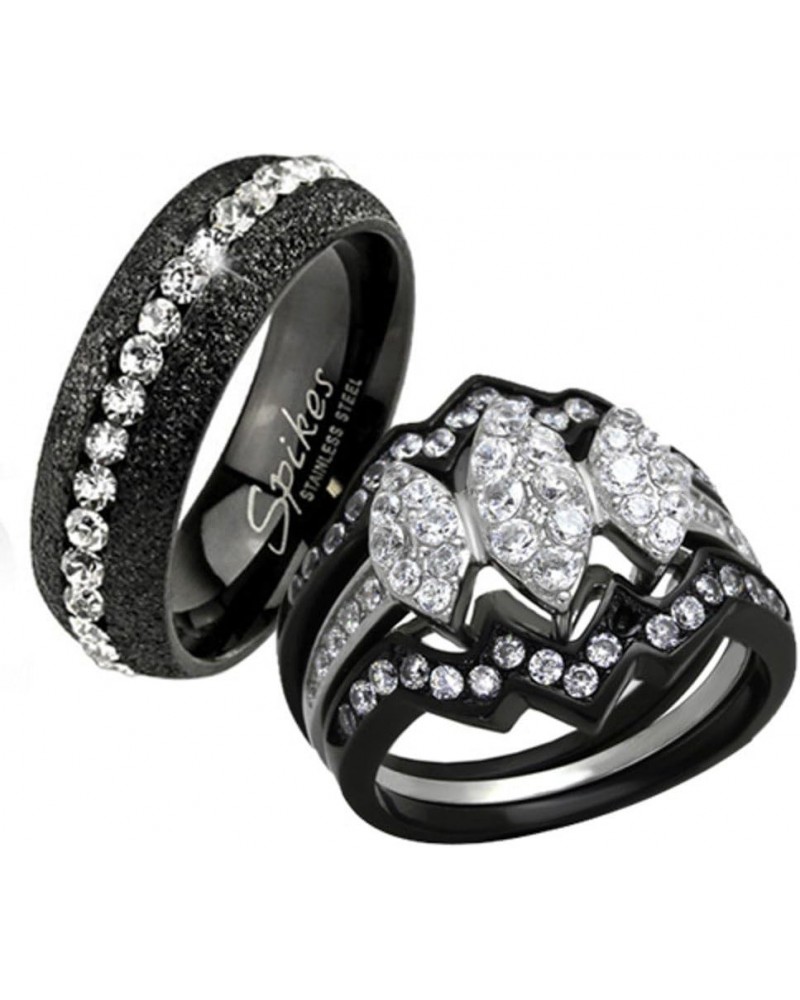 His Hers 4 Piece Black Ion Plated Stainless Steel Wedding Engagement Ring Band Set Size Women's 10 Men's 05 $16.25 Sets