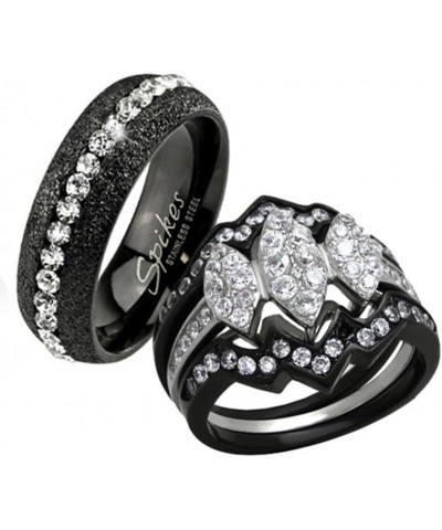 His Hers 4 Piece Black Ion Plated Stainless Steel Wedding Engagement Ring Band Set Size Women's 10 Men's 05 $16.25 Sets