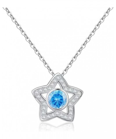 Birthstone Star Pendant Necklace 925 Sterling Silver Dainty Star Necklaces Cubic Zirconia Necklaces Birthday Gift for Girls W...