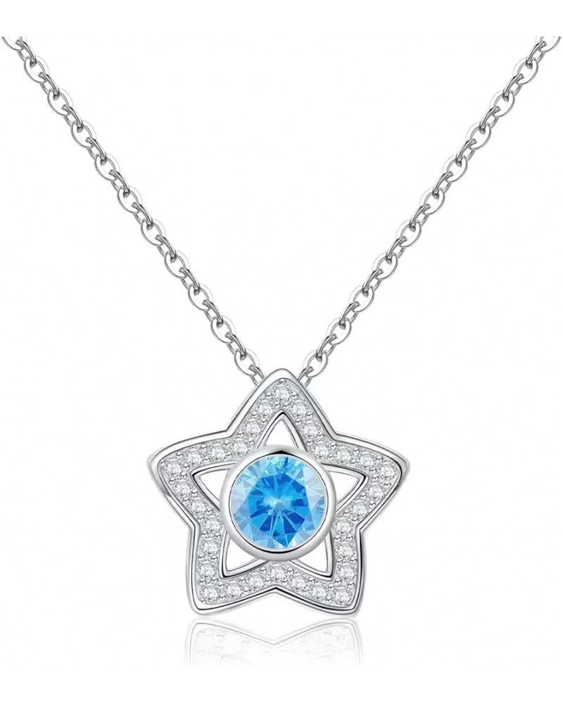 Birthstone Star Pendant Necklace 925 Sterling Silver Dainty Star Necklaces Cubic Zirconia Necklaces Birthday Gift for Girls W...