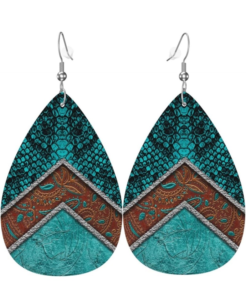 Faux Leather Teardrop Earrings For Teen Girls Women Drop Dangle Earrings Gift Blue Green Snakeskin $6.65 Earrings