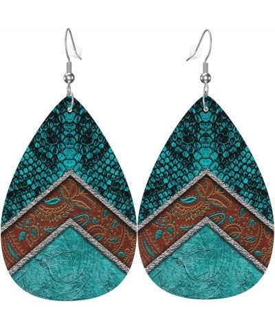 Faux Leather Teardrop Earrings For Teen Girls Women Drop Dangle Earrings Gift Blue Green Snakeskin $6.65 Earrings