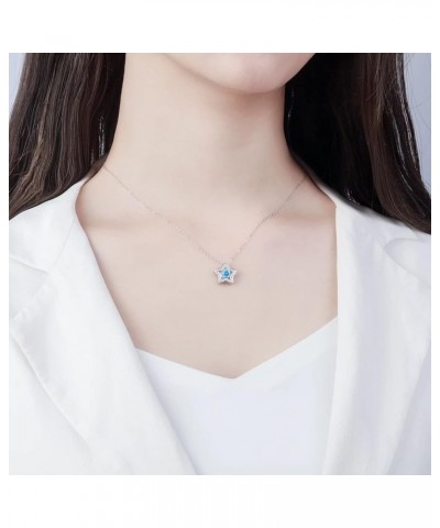 Birthstone Star Pendant Necklace 925 Sterling Silver Dainty Star Necklaces Cubic Zirconia Necklaces Birthday Gift for Girls W...