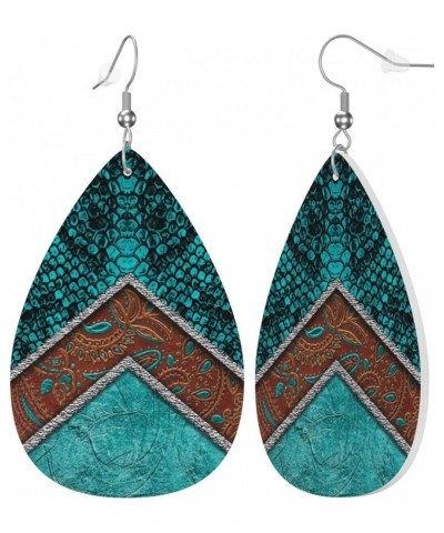 Faux Leather Teardrop Earrings For Teen Girls Women Drop Dangle Earrings Gift Blue Green Snakeskin $6.65 Earrings