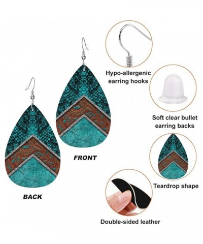 Faux Leather Teardrop Earrings For Teen Girls Women Drop Dangle Earrings Gift Blue Green Snakeskin $6.65 Earrings