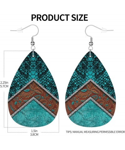 Faux Leather Teardrop Earrings For Teen Girls Women Drop Dangle Earrings Gift Blue Green Snakeskin $6.65 Earrings