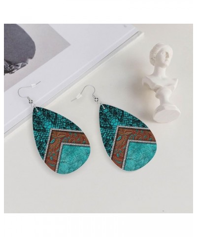 Faux Leather Teardrop Earrings For Teen Girls Women Drop Dangle Earrings Gift Blue Green Snakeskin $6.65 Earrings