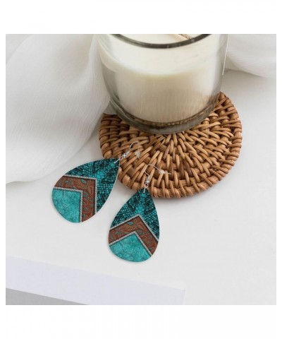 Faux Leather Teardrop Earrings For Teen Girls Women Drop Dangle Earrings Gift Blue Green Snakeskin $6.65 Earrings