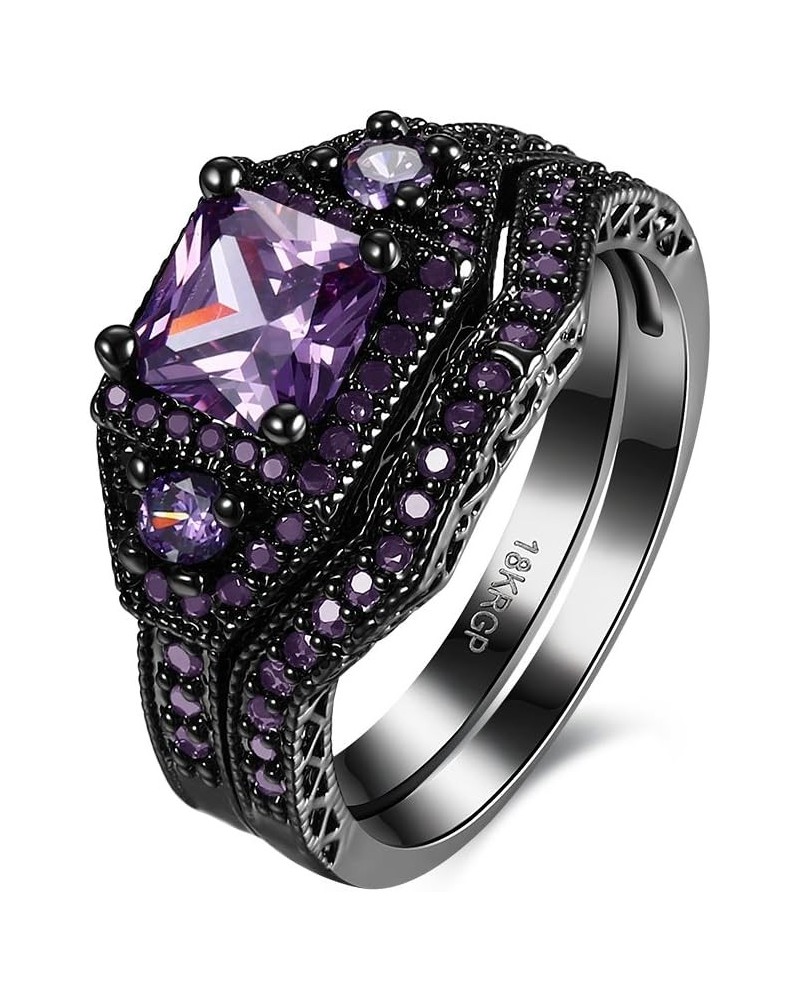 18K Gold Black Gun Plated Fashion Set Ring AAA Zirconia Women B322 18K Gold Plated Black/Purple $7.94 Rings