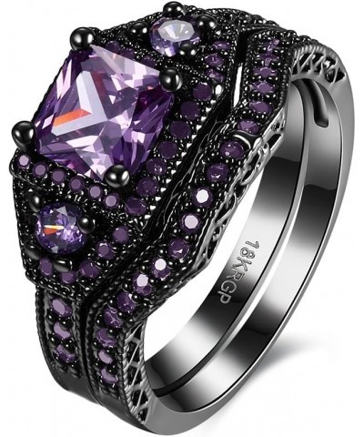 18K Gold Black Gun Plated Fashion Set Ring AAA Zirconia Women B322 18K Gold Plated Black/Purple $7.94 Rings