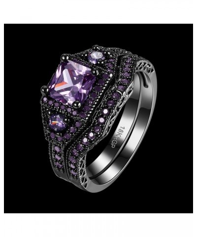 18K Gold Black Gun Plated Fashion Set Ring AAA Zirconia Women B322 18K Gold Plated Black/Purple $7.94 Rings