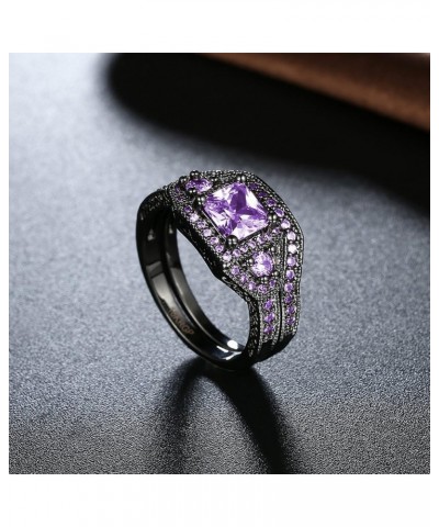 18K Gold Black Gun Plated Fashion Set Ring AAA Zirconia Women B322 18K Gold Plated Black/Purple $7.94 Rings