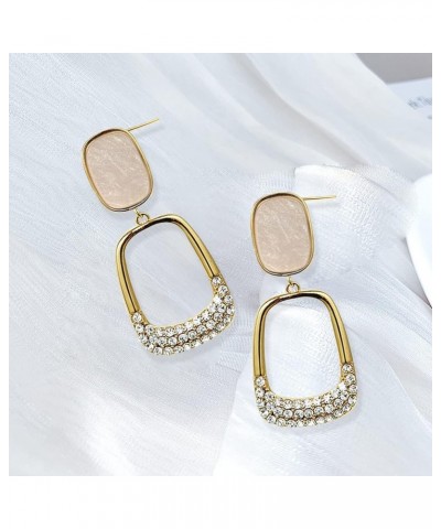 Dainty Elegant 18k Gold Glitter Rhinestone Shell Rectangle Dangle Earrings for Women Girls Sparkly Crystal Geometric Drop Sta...