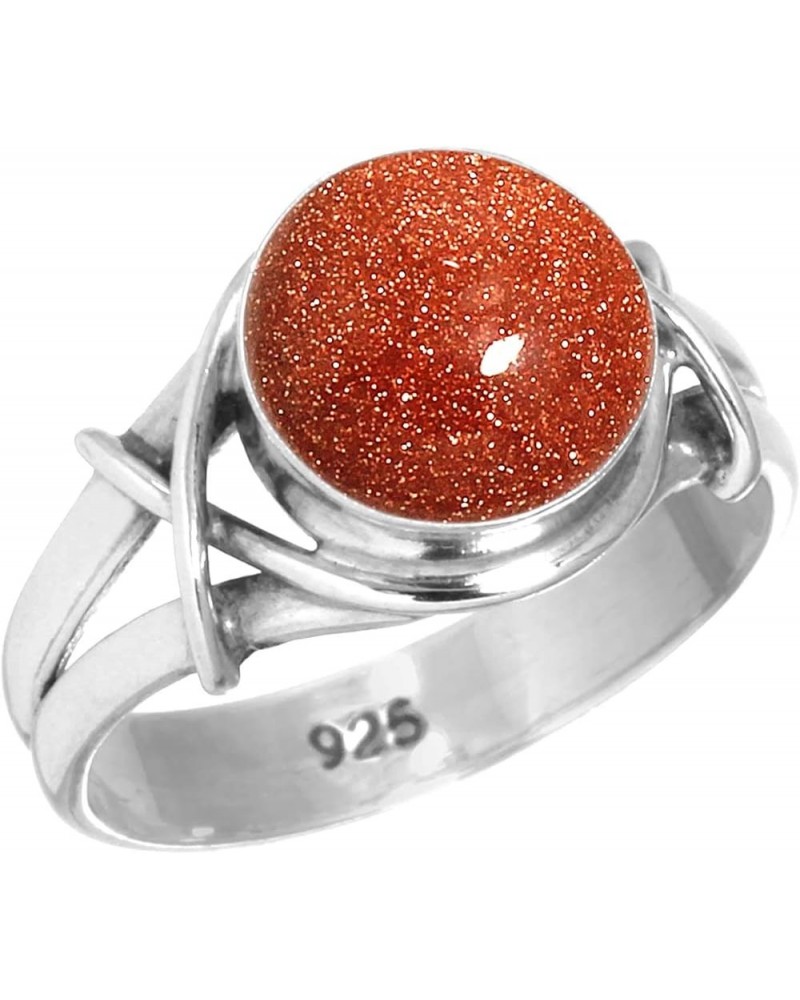 925 Sterling Silver Handmade Ring for Women 10 MM Round Gemstone Fashion Jewelry for Gift (99085_R) Gold Stone $15.26 Rings