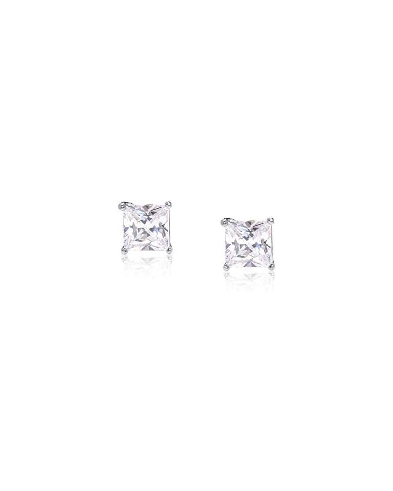 Sterling Silver & Yellow Gold Plated Sterling Silver Stud Earrings | Square Princess Cut CZ Cubic Zirconia for Women, Girls a...