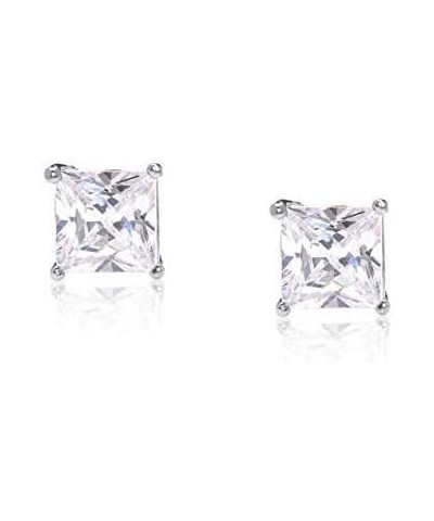 Sterling Silver & Yellow Gold Plated Sterling Silver Stud Earrings | Square Princess Cut CZ Cubic Zirconia for Women, Girls a...