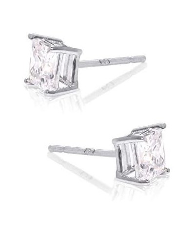 Sterling Silver & Yellow Gold Plated Sterling Silver Stud Earrings | Square Princess Cut CZ Cubic Zirconia for Women, Girls a...