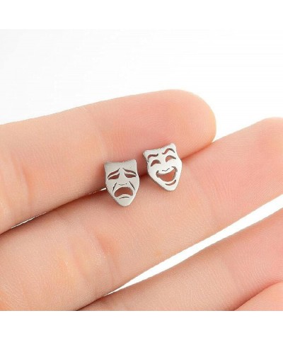 Funny Hollow Out Asymmetric Cry Smile Gothic Minimalist Cute Mini Stud Earrings for Women Girls Boys Stainless Steel Tiny Car...