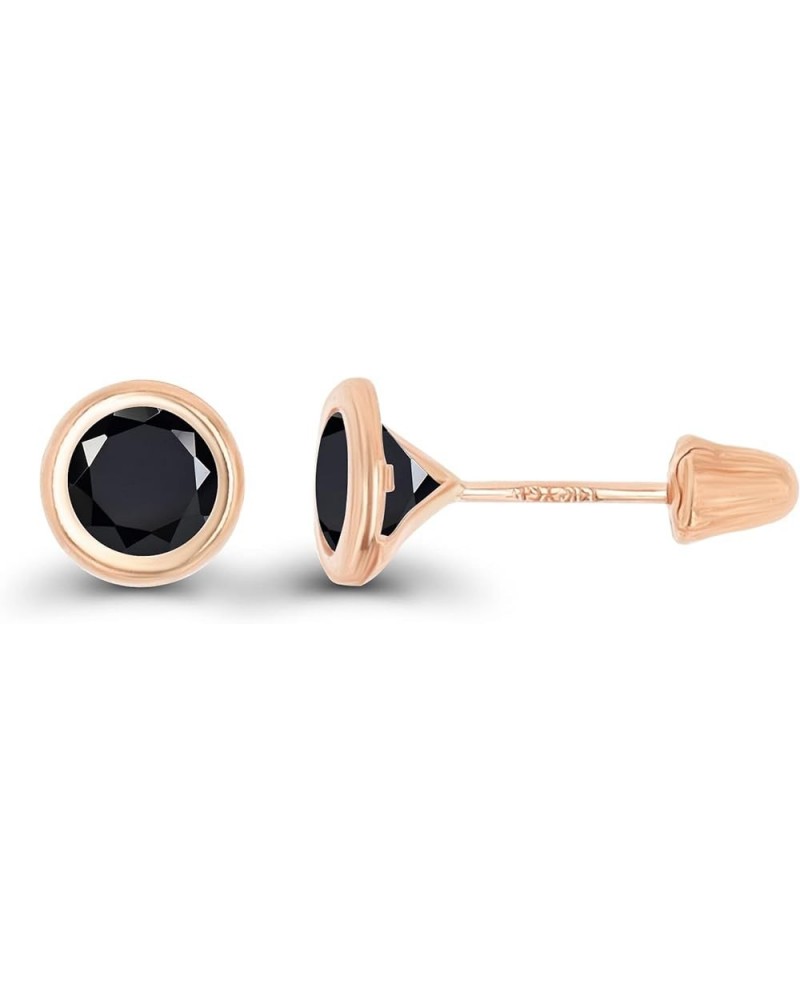 Solid 14K Gold Hypoallergenic 5mm Round Solitaire Birthstone Bezel Screw Back Stud Earrings Onyx Rose Gold $41.24 Earrings