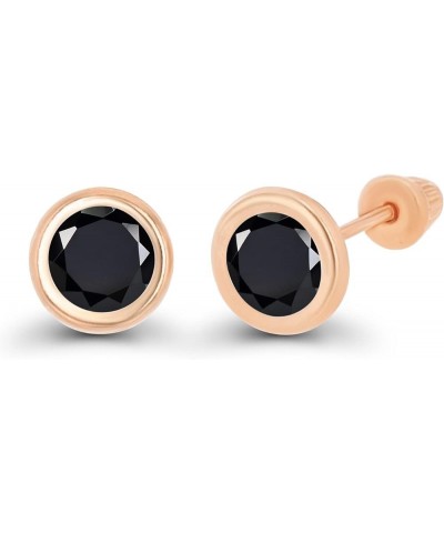 Solid 14K Gold Hypoallergenic 5mm Round Solitaire Birthstone Bezel Screw Back Stud Earrings Onyx Rose Gold $41.24 Earrings