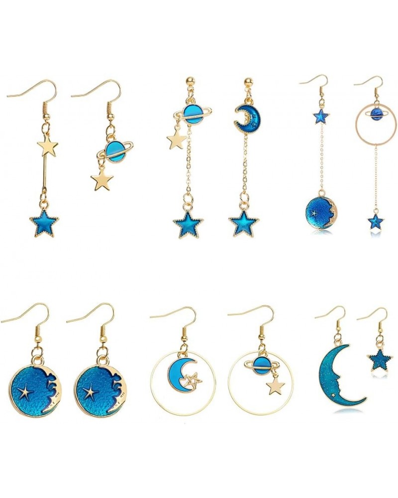 Blue Planet Earrings Dangle Asymmetrical Star Moon Earth Hook Earrings for Women Girls Long Chain Stick Star Tassel Drop Earr...