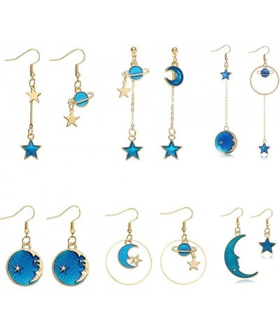 Blue Planet Earrings Dangle Asymmetrical Star Moon Earth Hook Earrings for Women Girls Long Chain Stick Star Tassel Drop Earr...