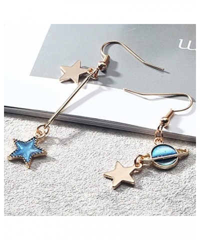 Blue Planet Earrings Dangle Asymmetrical Star Moon Earth Hook Earrings for Women Girls Long Chain Stick Star Tassel Drop Earr...