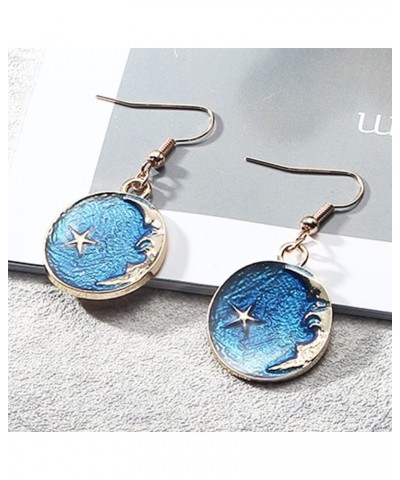 Blue Planet Earrings Dangle Asymmetrical Star Moon Earth Hook Earrings for Women Girls Long Chain Stick Star Tassel Drop Earr...