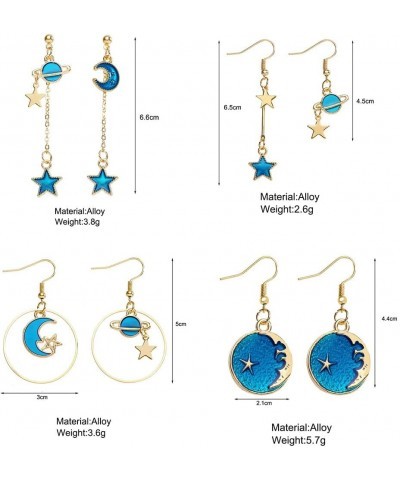 Blue Planet Earrings Dangle Asymmetrical Star Moon Earth Hook Earrings for Women Girls Long Chain Stick Star Tassel Drop Earr...