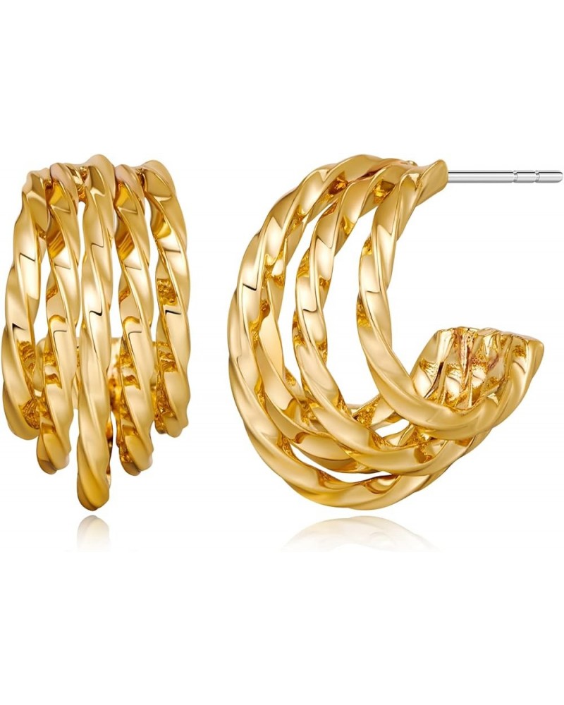 Chunky Gold Hoop Earrings for Women Gold Huggie Earrings Triple Open Hoop Earrings Women Hoop D $7.55 Earrings