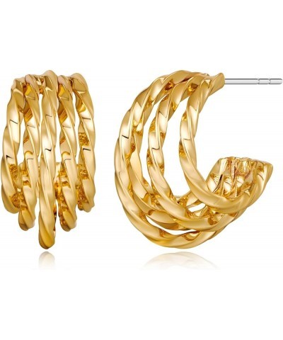 Chunky Gold Hoop Earrings for Women Gold Huggie Earrings Triple Open Hoop Earrings Women Hoop D $7.55 Earrings