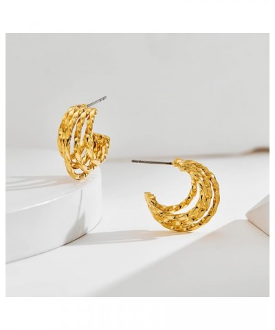 Chunky Gold Hoop Earrings for Women Gold Huggie Earrings Triple Open Hoop Earrings Women Hoop D $7.55 Earrings