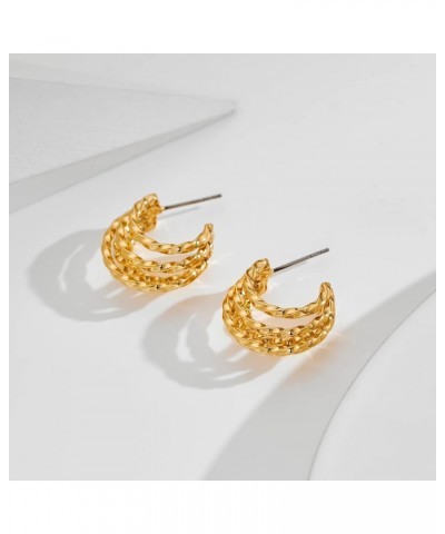 Chunky Gold Hoop Earrings for Women Gold Huggie Earrings Triple Open Hoop Earrings Women Hoop D $7.55 Earrings