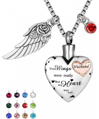 Cremation Urn Necklace Comes With Angel Wing And 12 Birthstones Ashes Jewelry Heart Memorial Pendant Husband $9.89 Necklaces