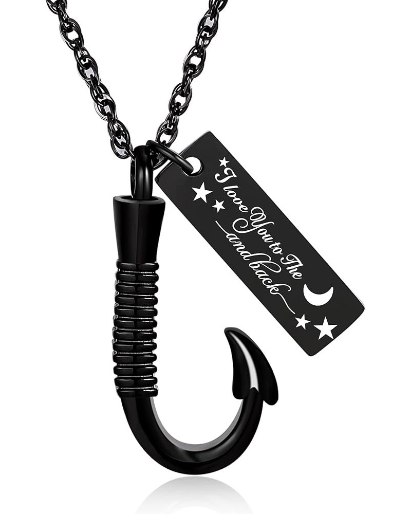 Fish hook Cremation Urn Pendant Memorial Necklace for ashes Fish Urn cremation necklace Black-Love you to the moon & back $9....