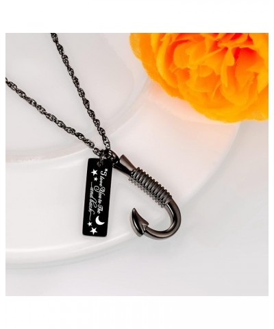 Fish hook Cremation Urn Pendant Memorial Necklace for ashes Fish Urn cremation necklace Black-Love you to the moon & back $9....